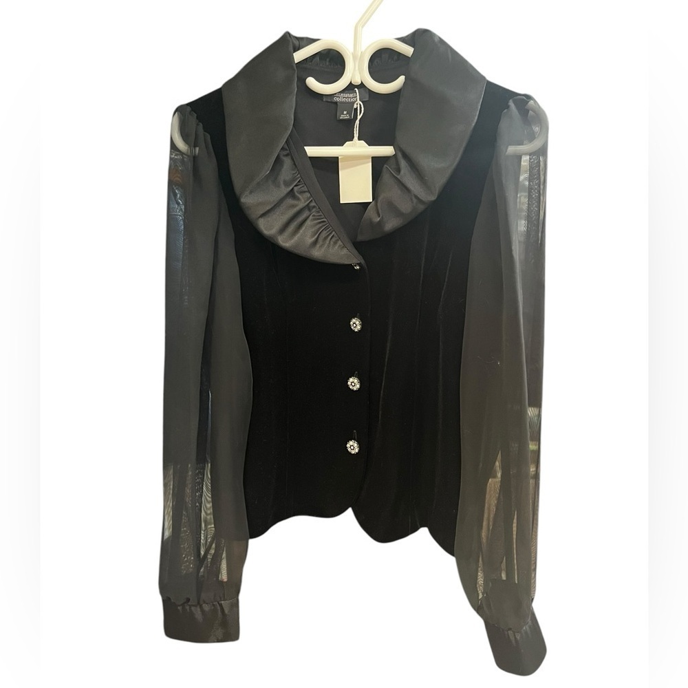 Dress Barn Blouse Witchy Whimsigoth Glam Velvet Satin Sheer Sleeves Rhinestones